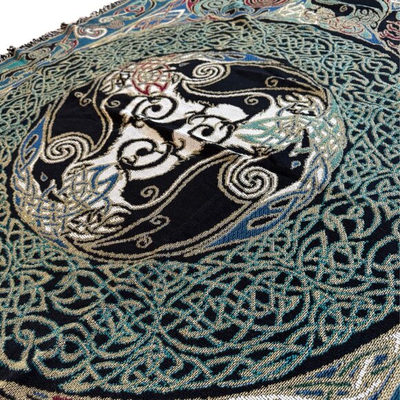 NWT Large Celtic Spirit Raven Woven Throw Blanket 72" x 51" - Picture 3 of 5
